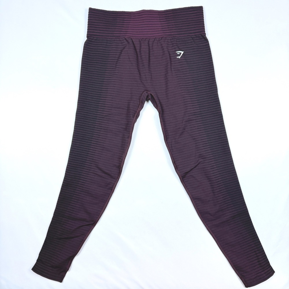 Gymshark Seamless Leggings Womens Small Plum‎ Black Striped High Waist Workout